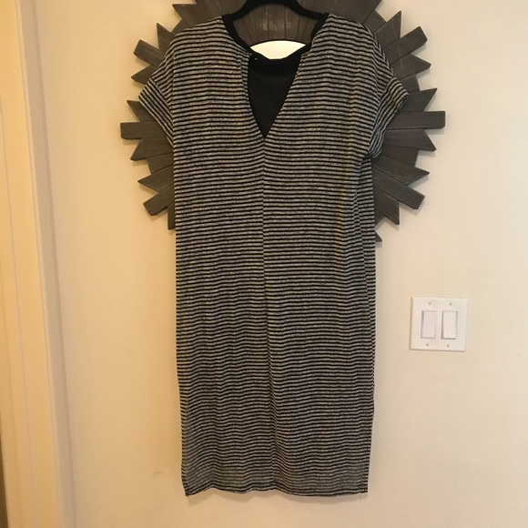 Nordstrom Lush Grey Striped Knit Midi-Dress w/slit - Picture 4 of 6